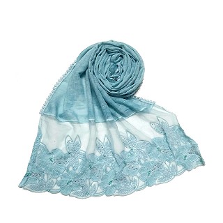 Designer Flower Premium Cotton Hijab - Blue